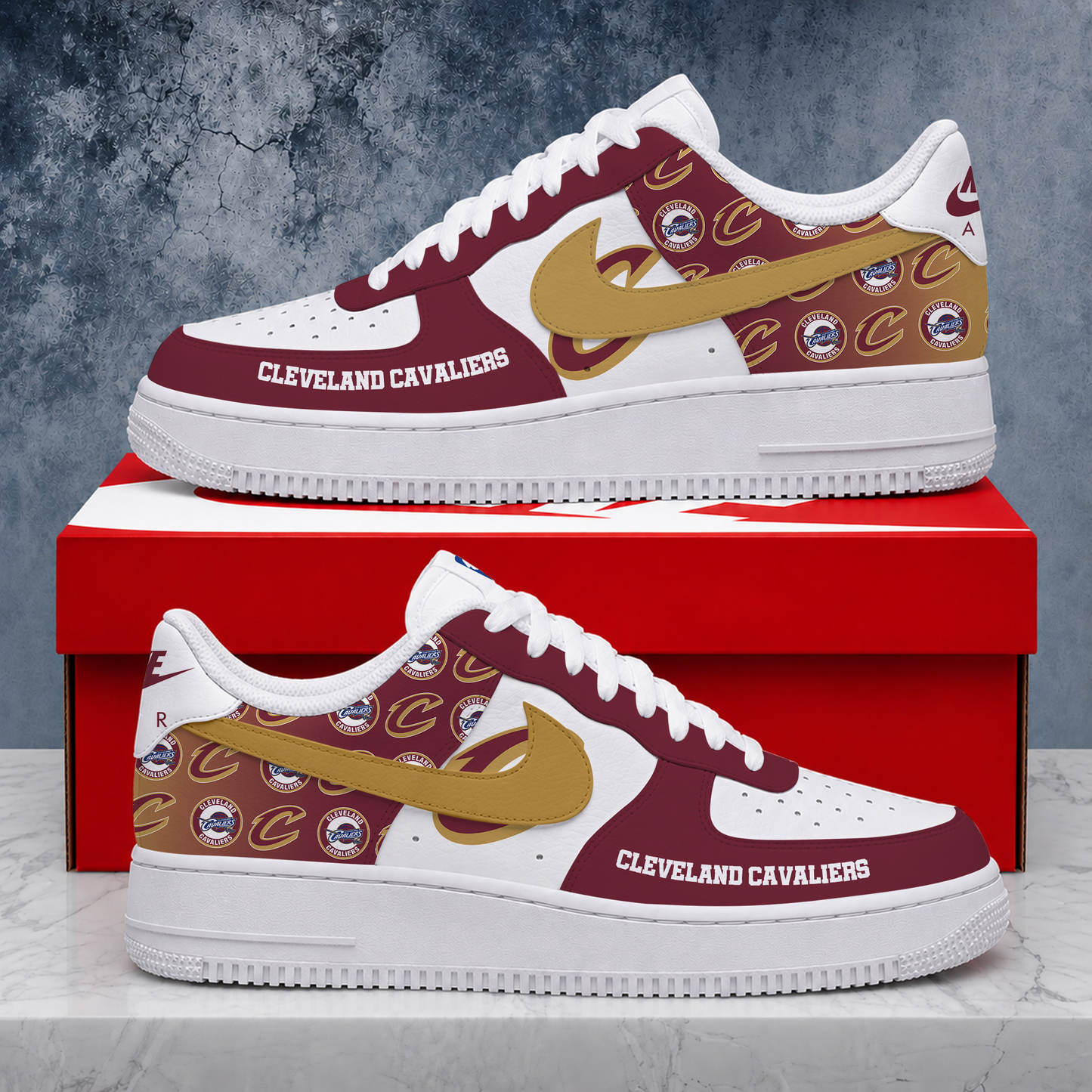 LIMITED EDITION - NEW CUSTOMIZED NBA02 CCA CLEVELAND CAVALIERS AF1 SNEAKERS