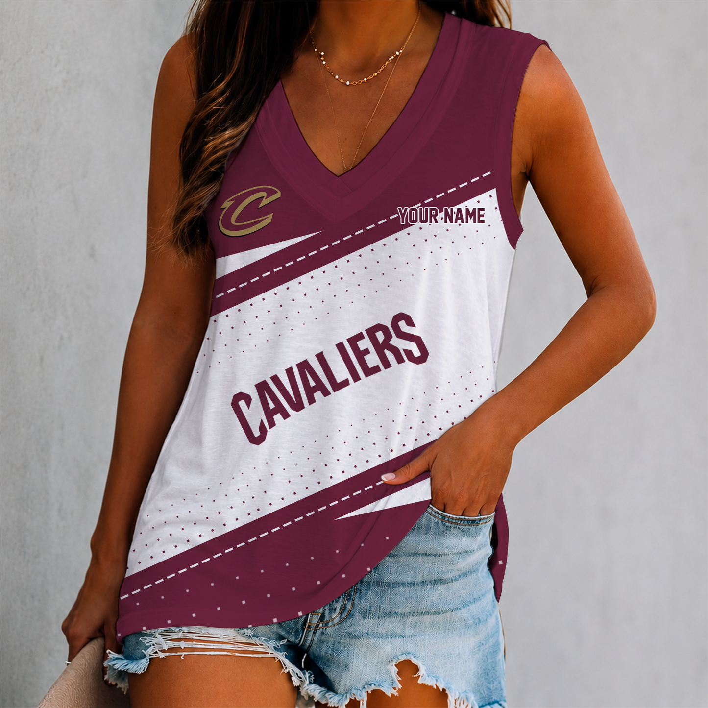 VIRAL EDITION - NEW CUSTOMIZED NBA02 CCA CLEVELAND CAVALIERS WOMEN'S V-NECK TANK TOP
