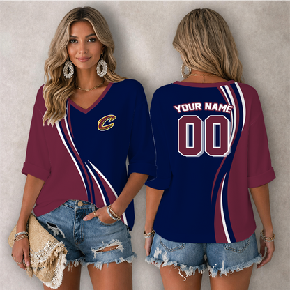 LIMITED EDITION - NEW CUSTOMIZED NBA02 CCA CLEVELAND CAVALIERS WOMEN'S HEART V-NECK LONG SLEEVE SHIRT
