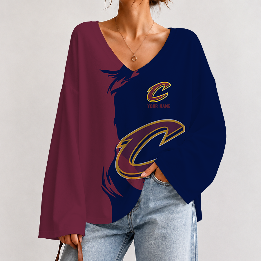 [HOT DEAL] NEW CUSTOMIZED NBA02 CCA CLEVELAND CAVALIERS V-NECK LONG SLEEVED CROP TOP