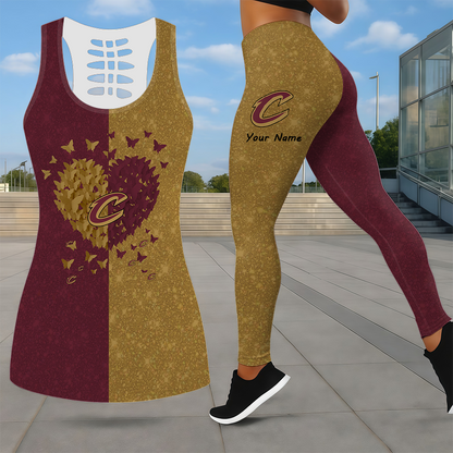 LIMITED EDITION - NEW CUSTOMIZED NBA02 CCA CLEVELAND CAVALIERS LEGGINGS & HOLLOW TANK TOP SET