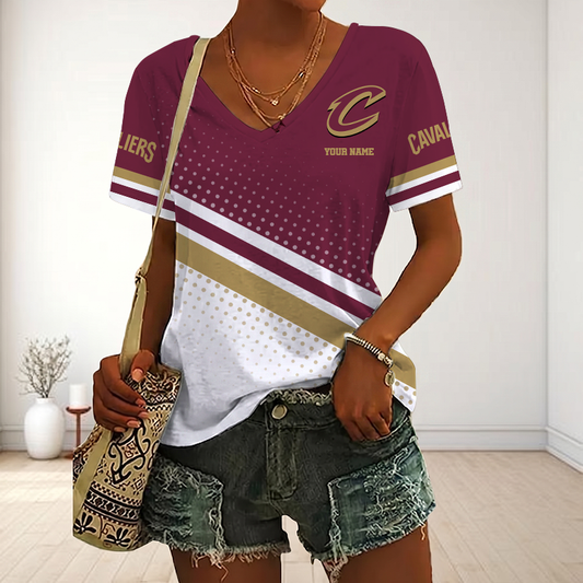 LIMITED EDITION - NEW CUSTOMIZED NBA02 CCA CLEVELAND CAVALIERS V-NECK FEMALE SHIRT