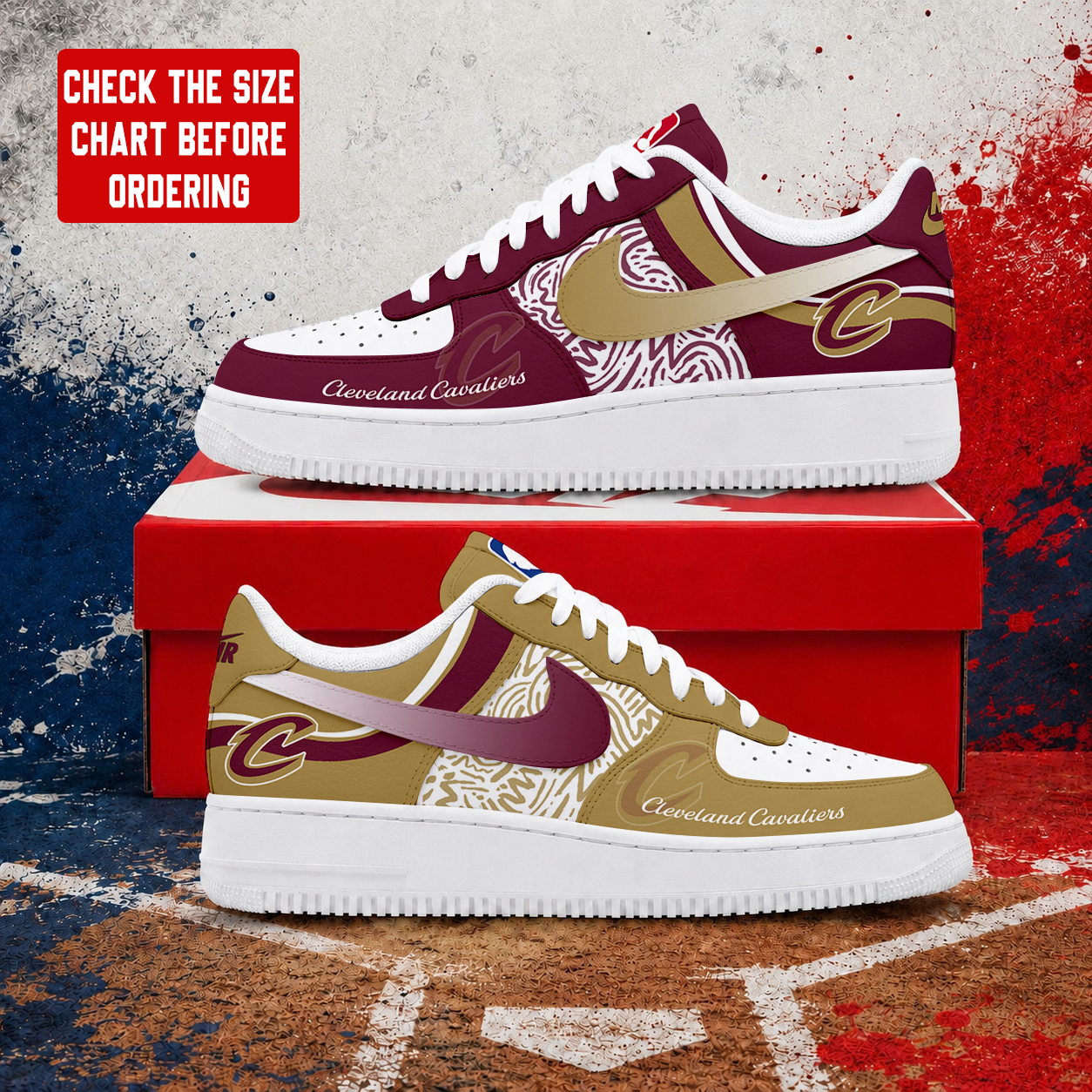 VIRAL EDITION - NEW CUSTOMIZED NBA02 CCA CLEVELAND CAVALIERS AF1 SNEAKERS
