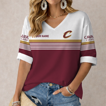 LIMITED EDITION - NEW CUSTOMIZED NBA02 CCA CLEVELAND CAVALIERS WOMEN'S HEART V-NECK LONG SLEEVE SHIRT