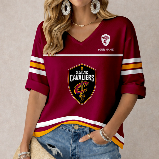 LIMITED EDITION - NEW CUSTOMIZED NBA02 CCA CLEVELAND CAVALIERS WOMEN'S HEART V-NECK LONG SLEEVE SHIRT