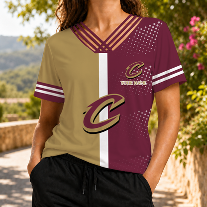 LIMITED EDITON - NEW CUSTOMIZED NBA02 CCA CLEVELAND CAVALIERS V-NECK SHIRT