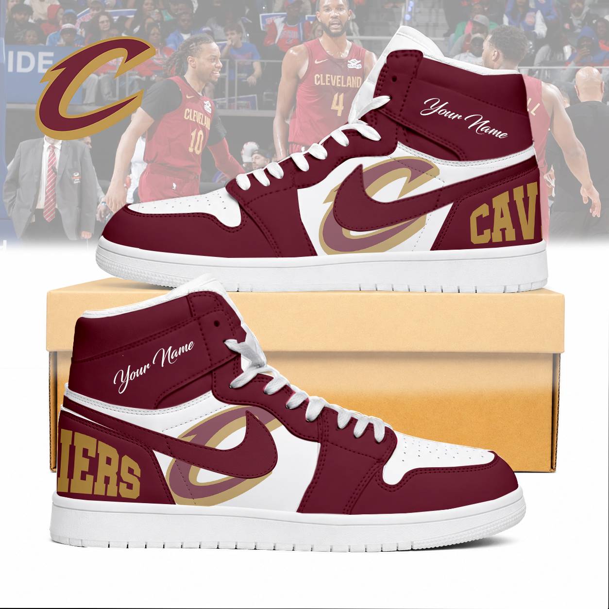 LIMITED EDITION - NEW CUSTOMIZED NBA02 CCA CLEVELAND CAVALIERS AIR JORDAN SNEAKERS