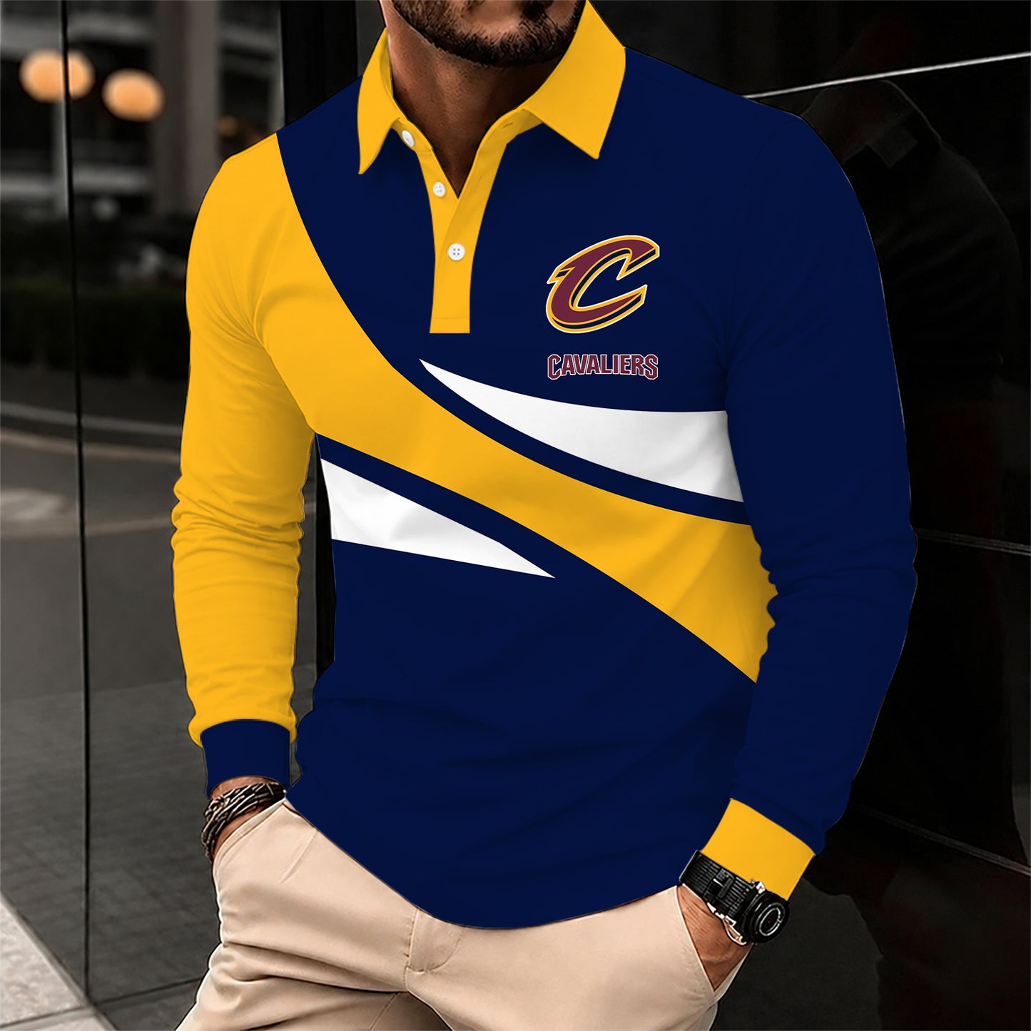 [HOT DEAL] NEW CUSTOMIZED NBA02 CCA CLEVELAND CAVALIERS MEN LONG SLEEVE POLO