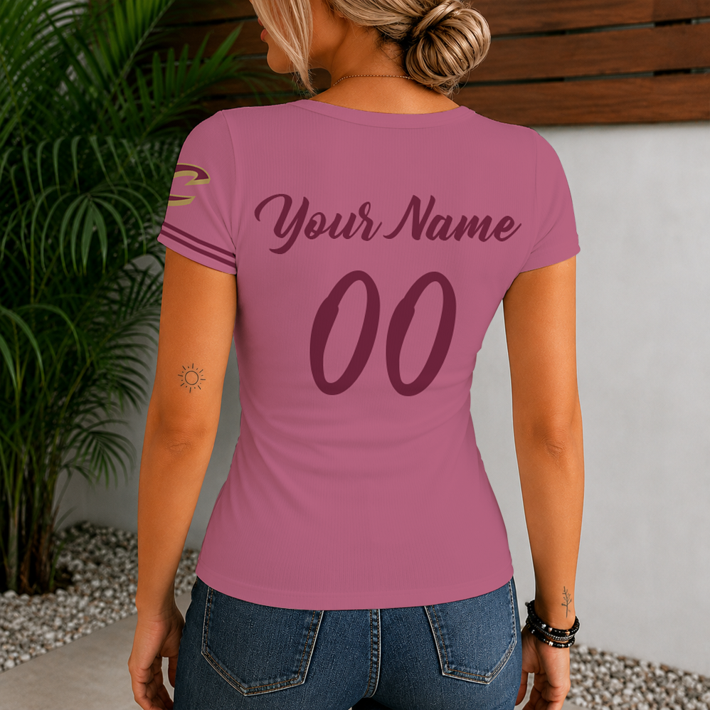 [HOT DEAL] NEW CUSTOMIZED NBA02 CCA CLEVELAND CAVALIERS  WOMEN'S SHORT SLEEVE HENLEY T-SHIRT