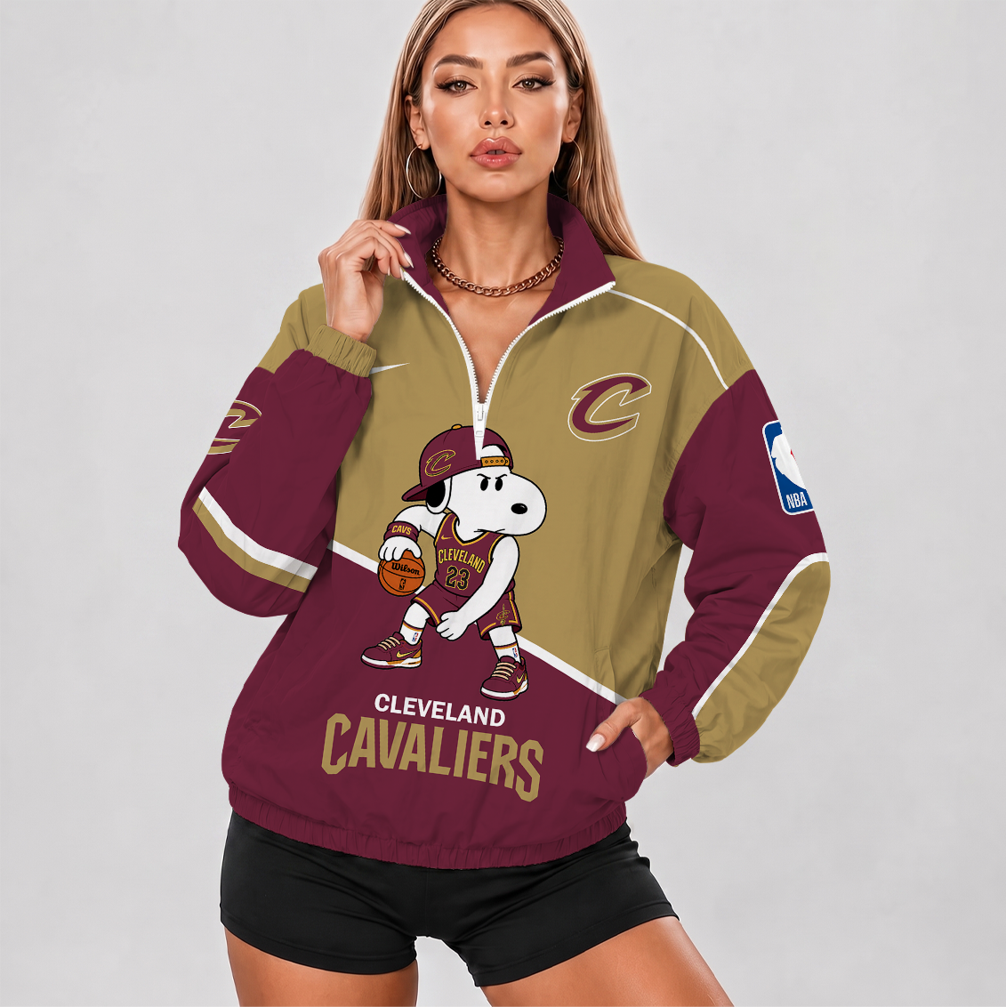 [HOT DEAL] NEW CUSTOMIZED NBA02 CCA CLEVELAND CAVALIERS V-NECK ZIPPER SWEATSHIRT JACKET