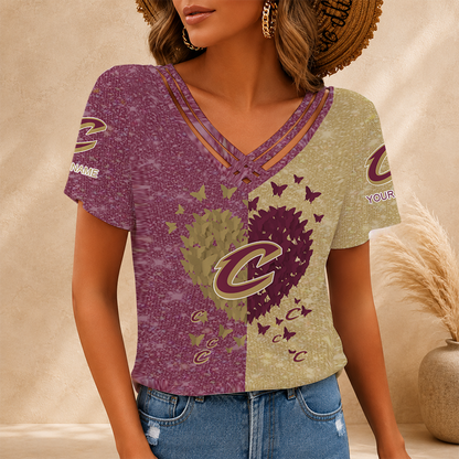 LIMITED EDITION - NEW CUSTOMIZED NBA02 CCA CLEVELAND CAVALIERS V-NECK SHIRT