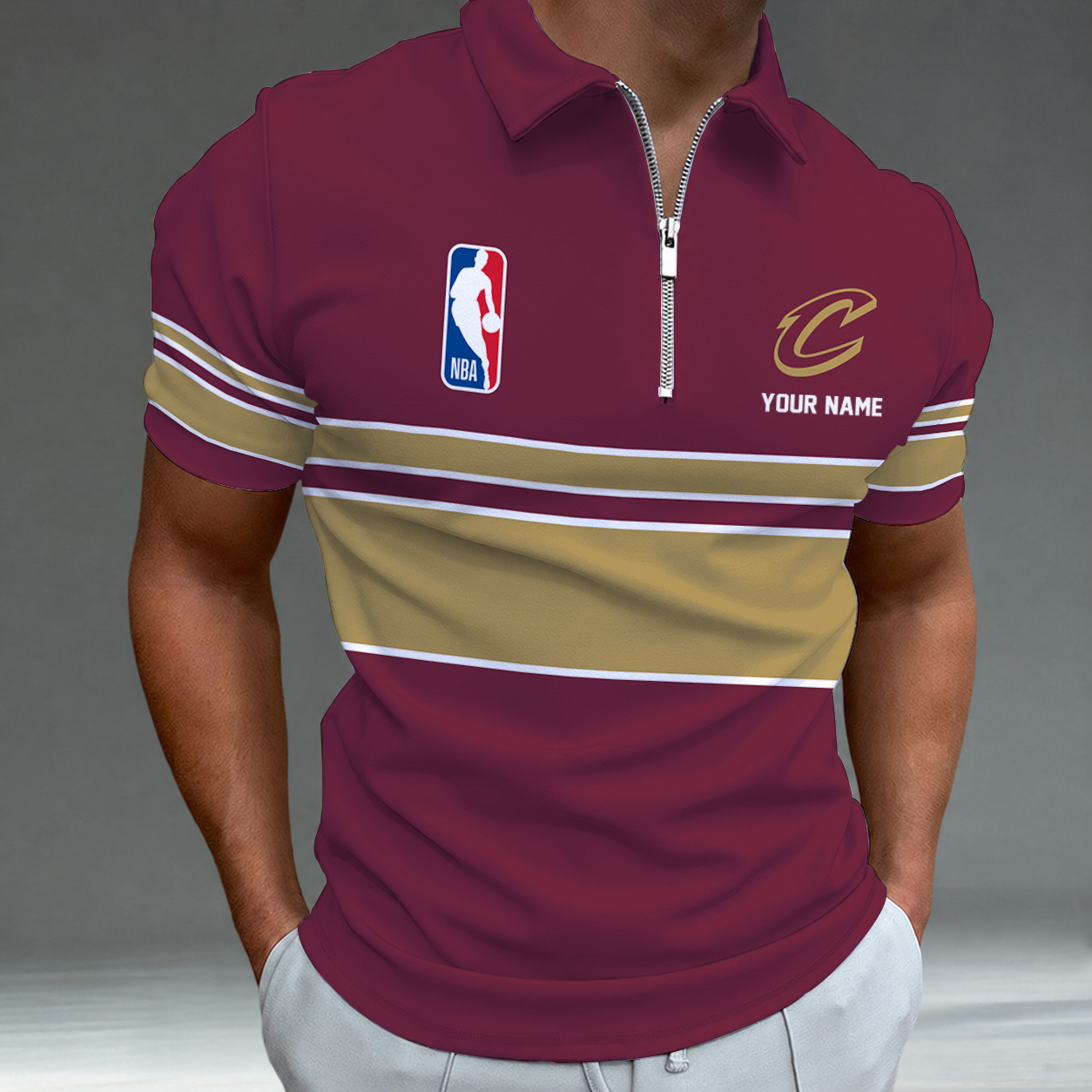[HOT DEAL] NEW CUSTOMIZED NBA02 CCA CLEVELAND CAVALIERS ZIP POLO SHIRT