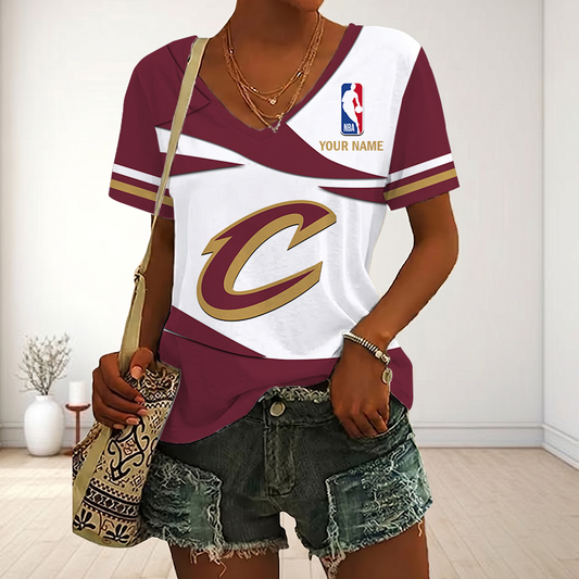 LIMITED EDITION - NEW CUSTOMIZED NBA02 CCA CLEVELAND CAVALIERS V-NECK FEMALE SHIRT
