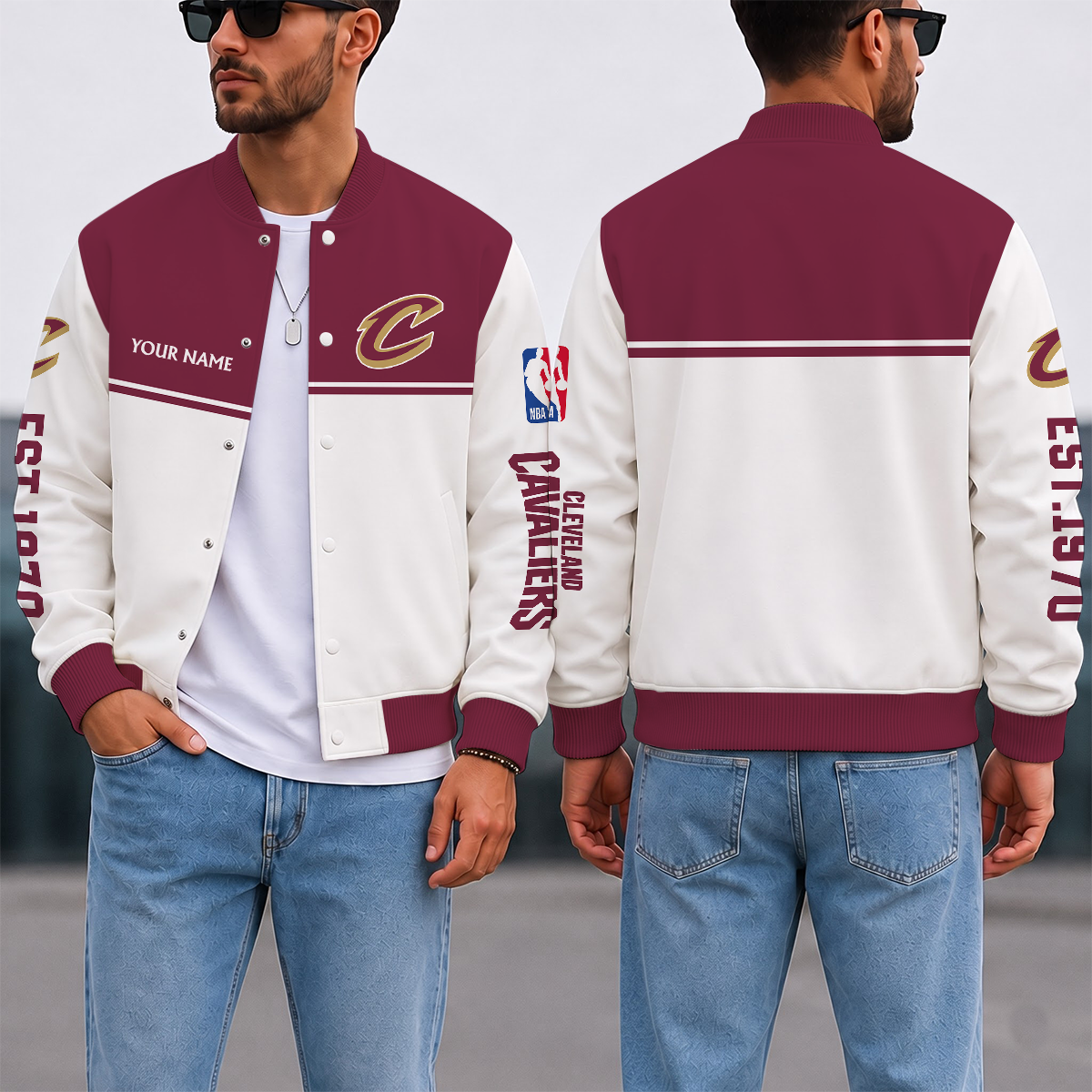 LIMITED EDITION - NEW CUSTOMIZED NBA02 CCA CLEVELAND CAVALIERS BASEBALL JACKET, SATIN VARSITY JACKET