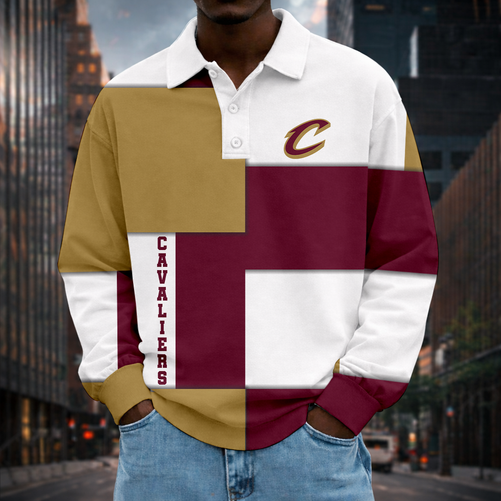 LIMITED EDITION - NEW CUSTOMIZED NBA02 CCA CLEVELAND CAVALIERS MEN LONG SLEEVE POLO