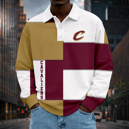 LIMITED EDITION - NEW CUSTOMIZED NBA02 CCA CLEVELAND CAVALIERS MEN LONG SLEEVE POLO