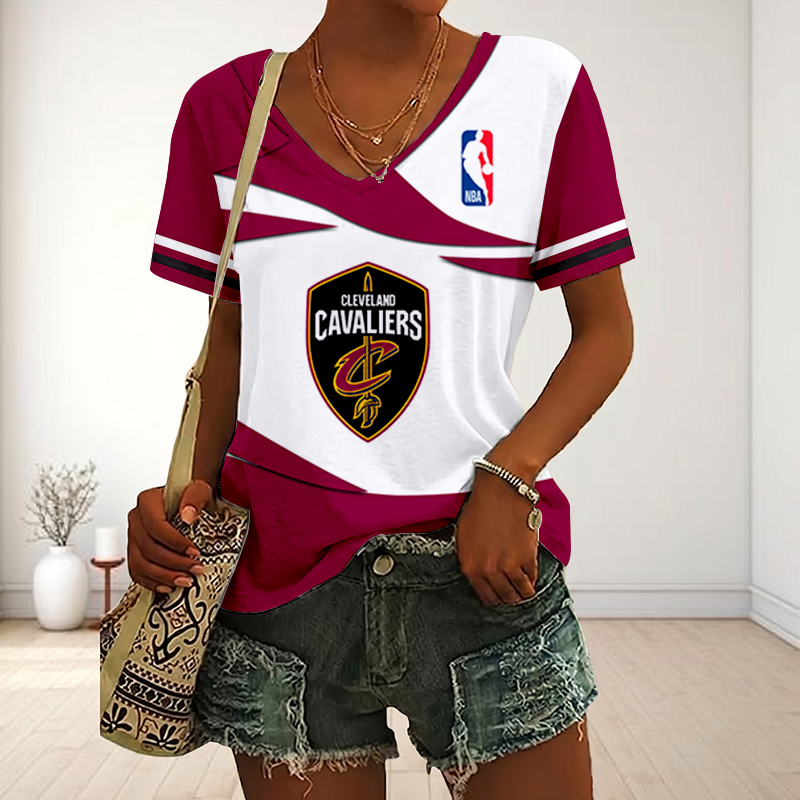 LIMITED EDITION - NEW CUSTOMIZED NBA02 CCA CLEVELAND CAVALIERS V-NECK FEMALE SHIRT