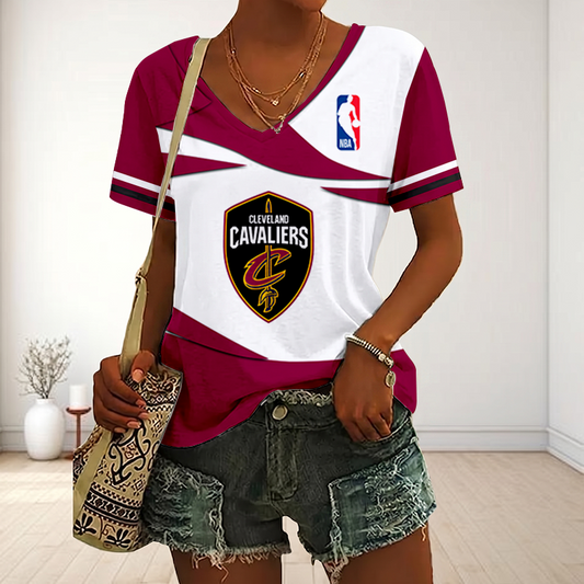 LIMITED EDITION - NEW CUSTOMIZED NBA02 CCA CLEVELAND CAVALIERS V-NECK FEMALE SHIRT