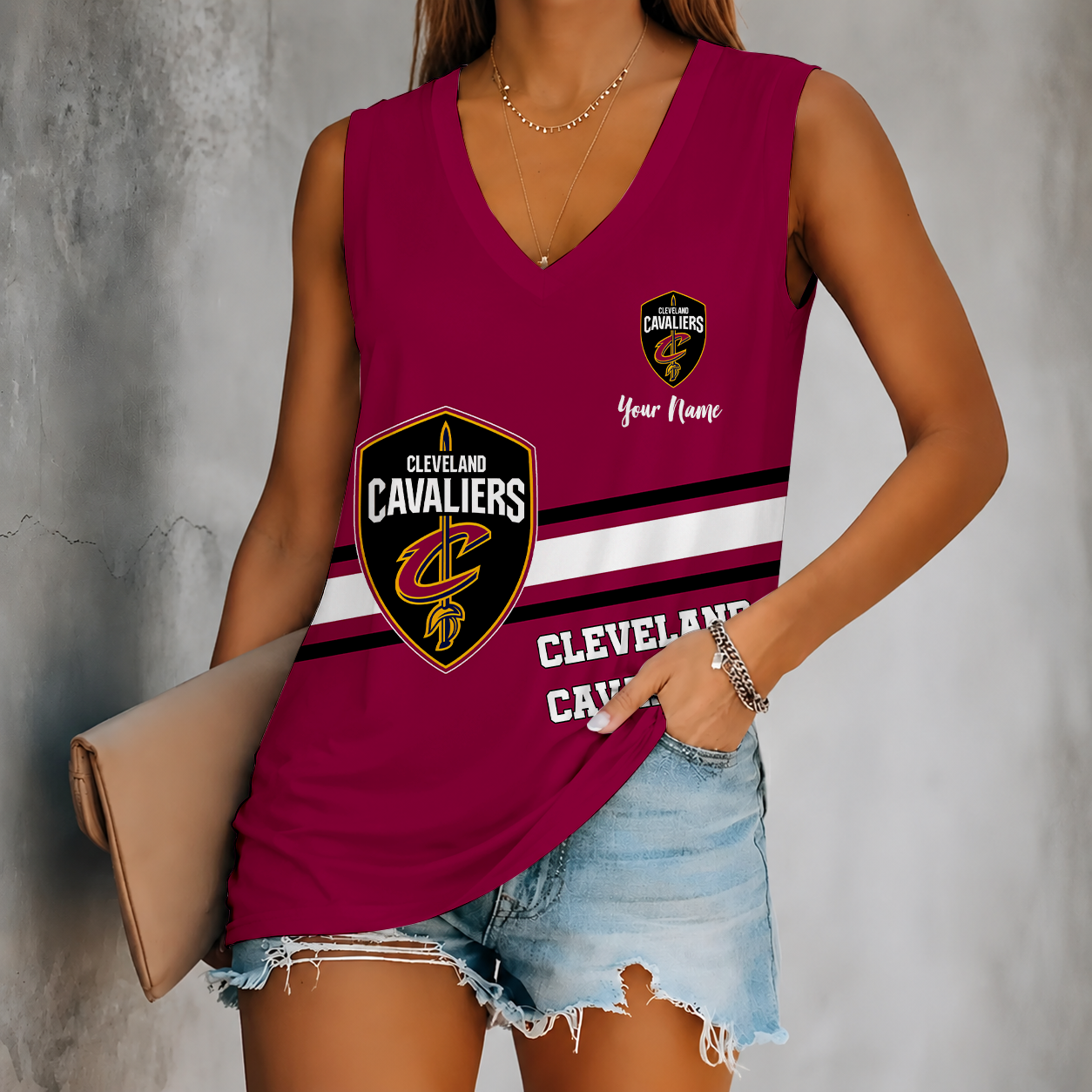 [HOT DEAL] NEW CUSTOMIZED NBA02 CCA CLEVELAND CAVALIERS WOMEN'S V-NECK TANK TOP
