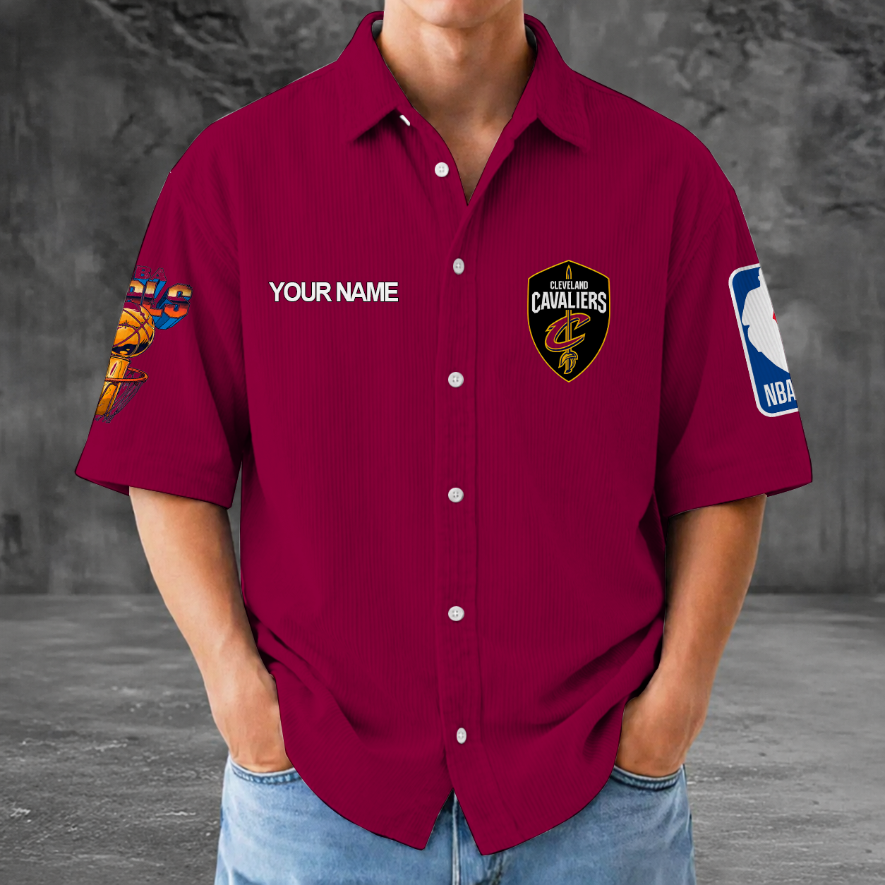 [HOT DEAL] NEW CUSTOMIZED NBA02 CCA CLEVELAND CAVALIERS SEERSUCKER BUTTON SHIRT