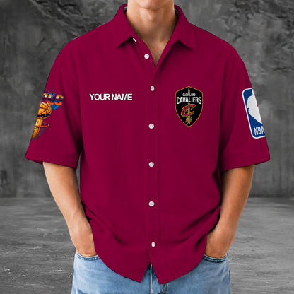 [HOT DEAL] NEW CUSTOMIZED NBA02 CCA CLEVELAND CAVALIERS SEERSUCKER BUTTON SHIRT
