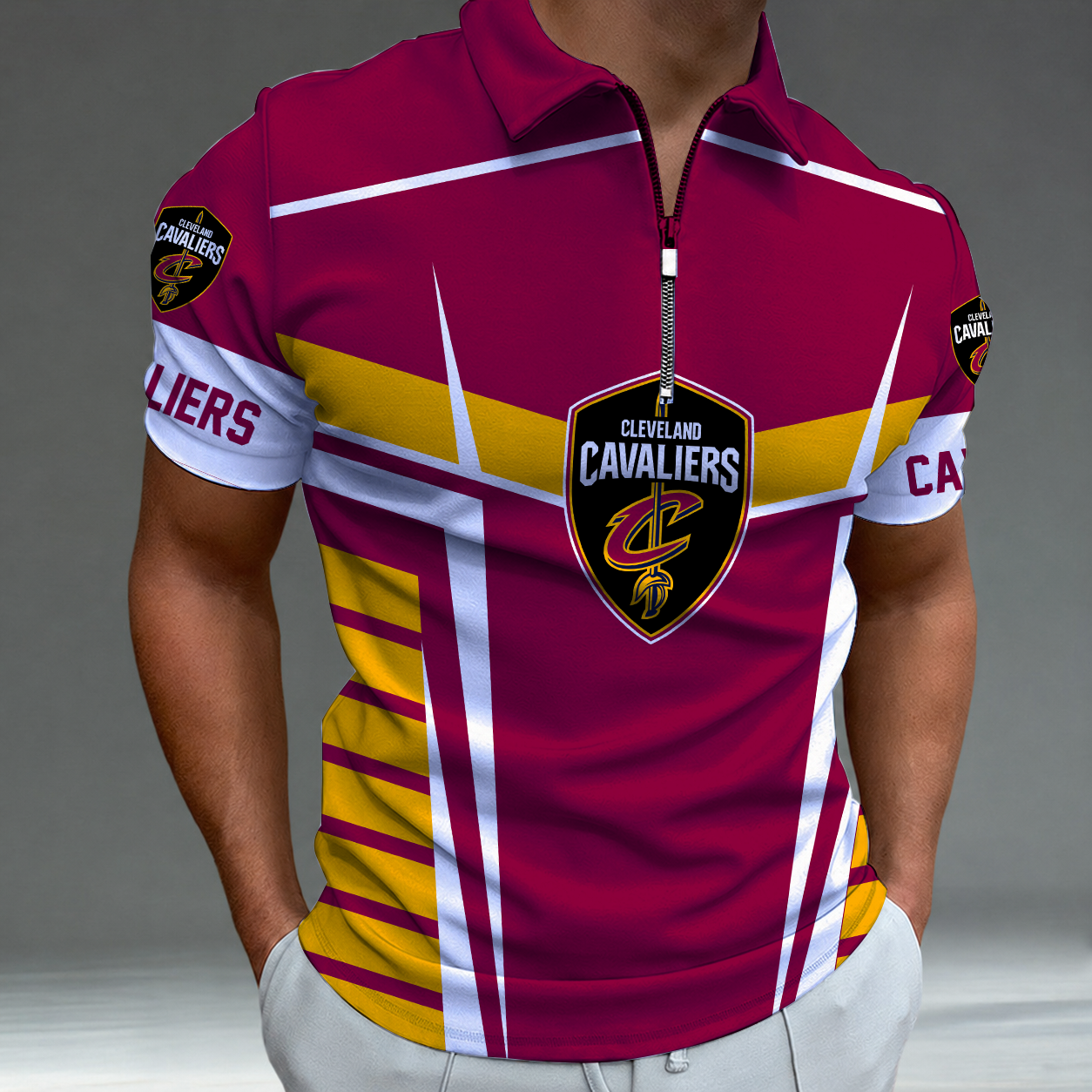 [HOT DEAL] NEW CUSTOMIZED NBA02 CCA CLEVELAND CAVALIERS ZIP POLO SHIRT