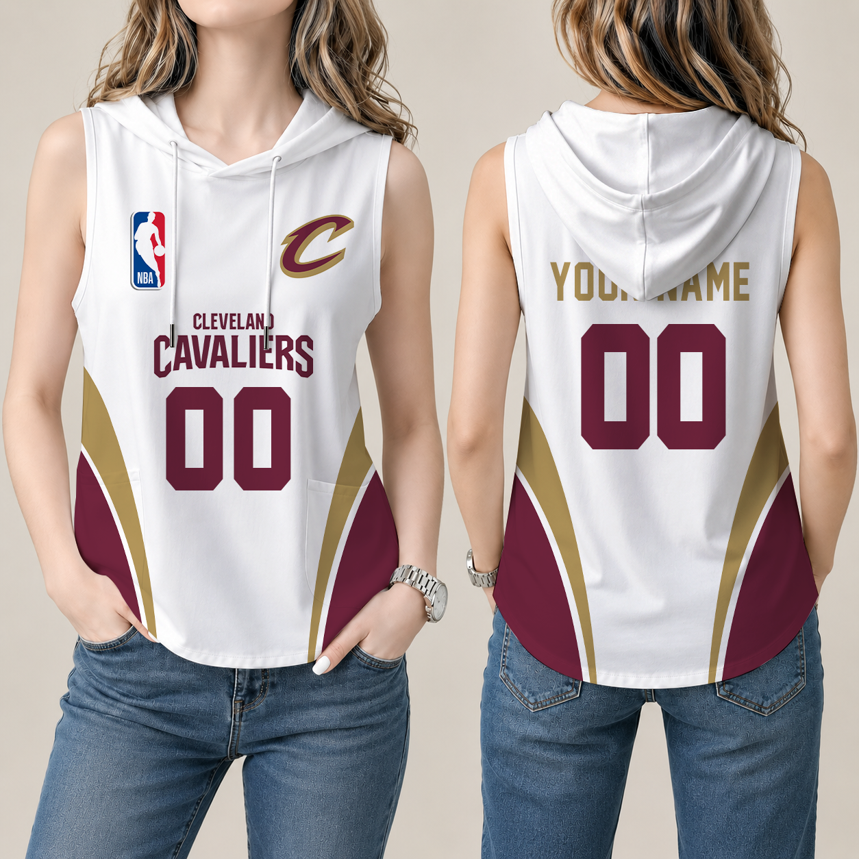 [HOT DEAL] NEW CUSTOMIZED NBA02 CCA CLEVELAND CAVALIERS  WOMEN'S SLEEVELESS HOODED POCKET TANK TOP
