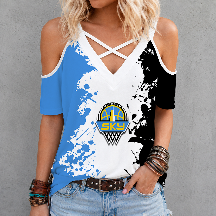 [FAN FAVORITE] NEW CUSTOMIZED WNBA02 CCS CHICAGO SKY CRISS CROSS V-NECK TOP