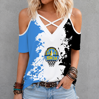 [FAN FAVORITE] NEW CUSTOMIZED WNBA02 CCS CHICAGO SKY CRISS CROSS V-NECK TOP