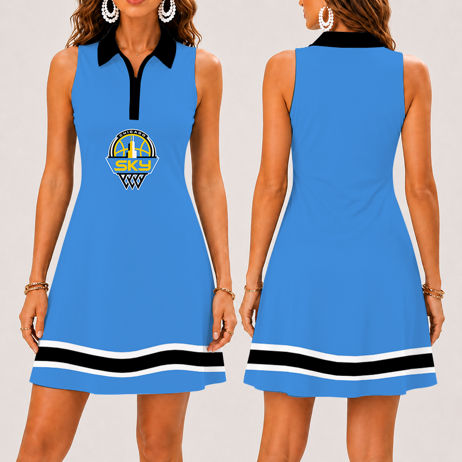 [FAN FAVORITE] NEW CUSTOMIZED WNBA02 CCS CHICAGO SKY WOMEN'S ZIP SLEEVELESS POLO DRESS
