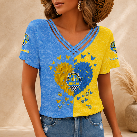 LIMITED EDITION - NEW CUSTOMIZED WNBA02 CCS CHICAGO SKY V-NECK SHIRT