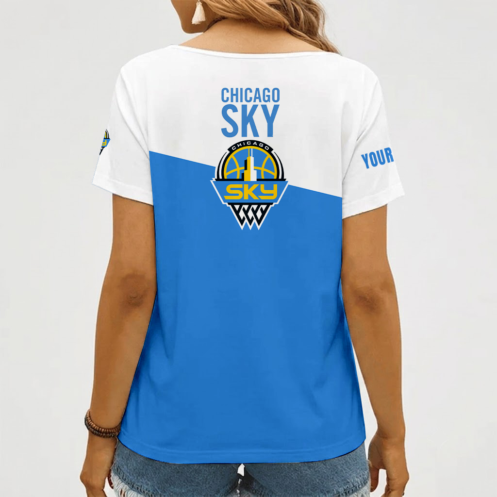 [FAN FAVORITE] NEW CUSTOMIZED WNBA02 CCS CHICAGO SKY V-NECK FEMALE SHIRT