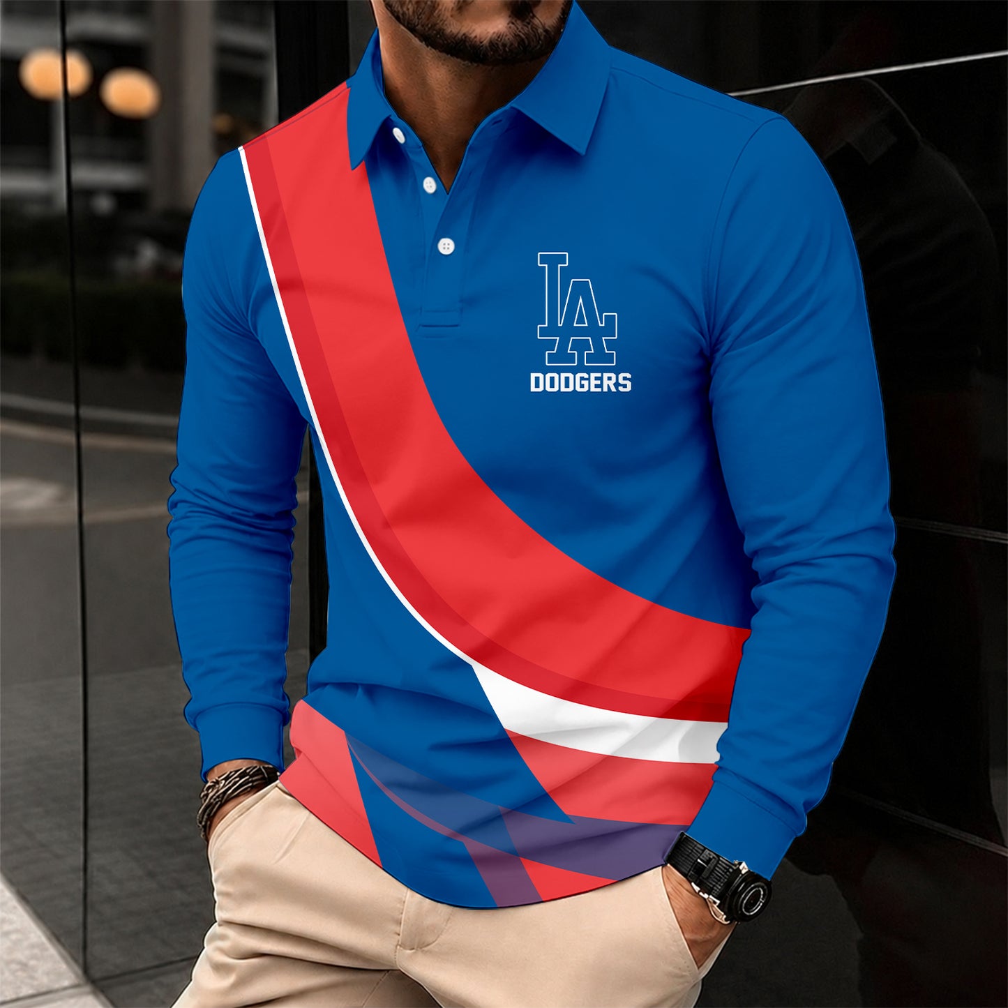 [FLASH SALE] NEW CUSTOMIZED MLB02 LAD LOS ANGELES DODGERS MEN'S LONG SLEEVE POLO