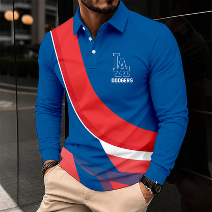 [FLASH SALE] NEW CUSTOMIZED MLB02 LAD LOS ANGELES DODGERS MEN'S LONG SLEEVE POLO