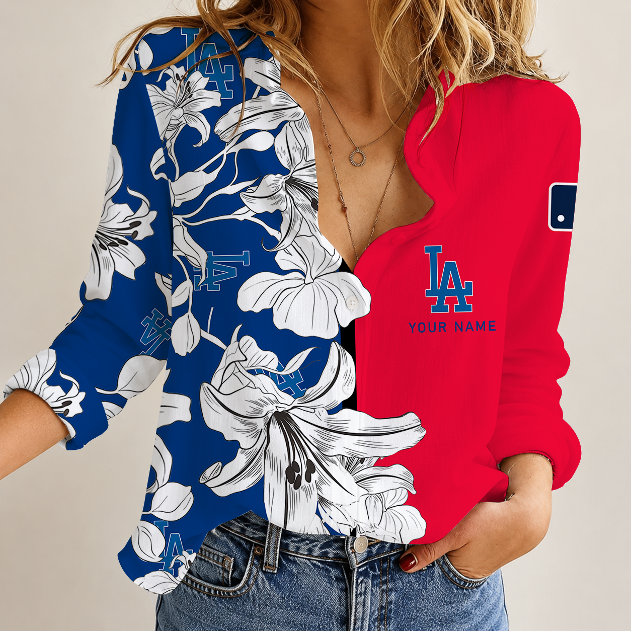 [FLASH SALE] NEW CUSTOMIZED MLB02 LAD LOS ANGELES DODGERS WOMEN CASUAL SHIRT