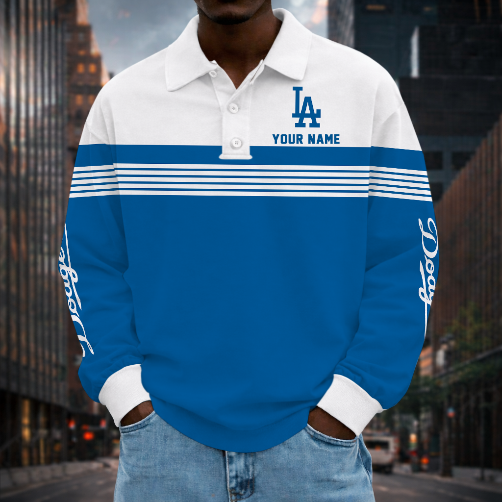 SPECIAL EDITION - NEW CUSTOMIZED MLB02 LAD LOS ANGELES DODGERS MEN'S LONG SLEEVE POLO