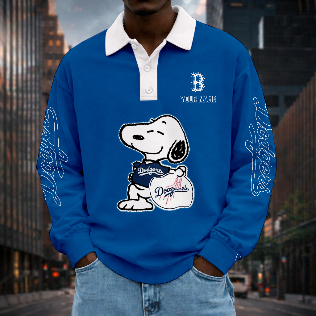 LIMITED EDITION - NEW CUSTOMIZED MLB02 LAD LOS ANGELES DODGERS MEN LONG SLEEVE POLO