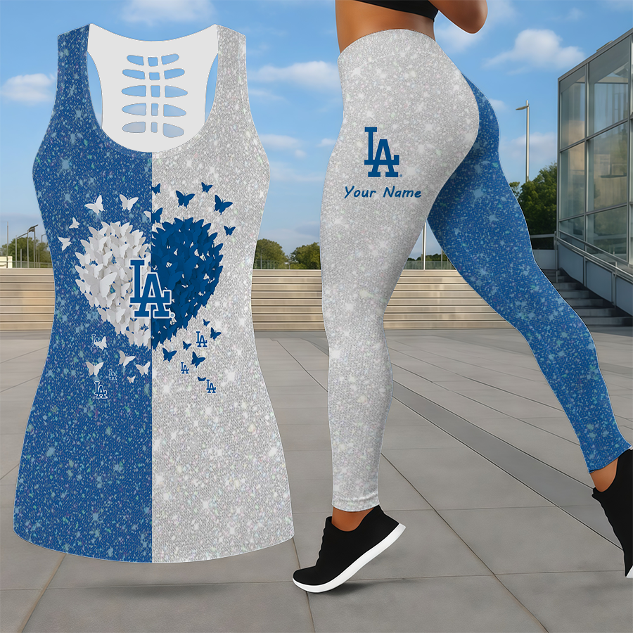 LIMITED EDITION - NEW CUSTOMIZED MLB02 LAD LOS ANGELES DODGERS LEGGINGS & HOLLOW TANK TOP SET