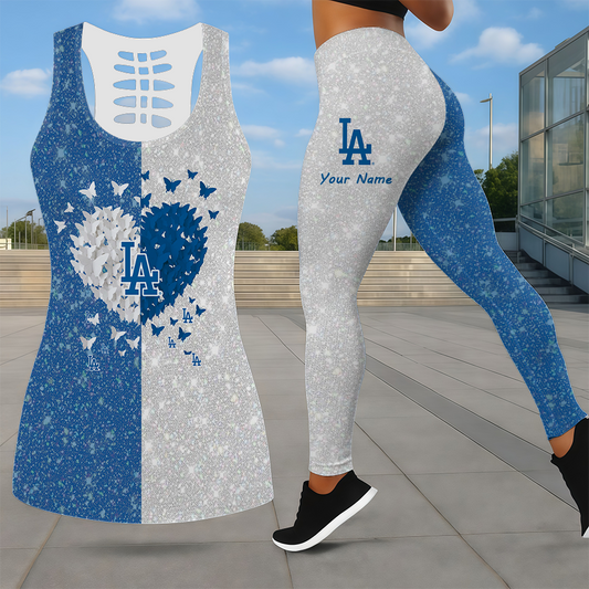 LIMITED EDITION - NEW CUSTOMIZED MLB02 LAD LOS ANGELES DODGERS LEGGINGS & HOLLOW TANK TOP SET