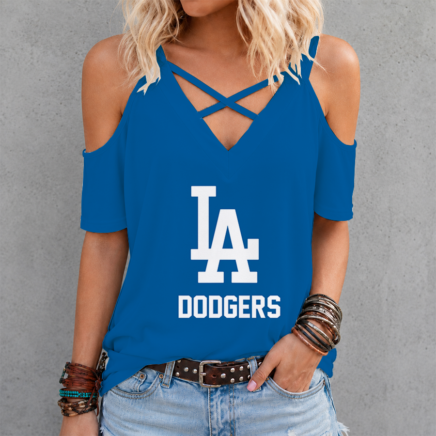 LIMITED EDITION - NEW CUSTOMIZED MLB02 LAD LOS ANGELES DODGERS CRISS CROSS V-NECK TOP