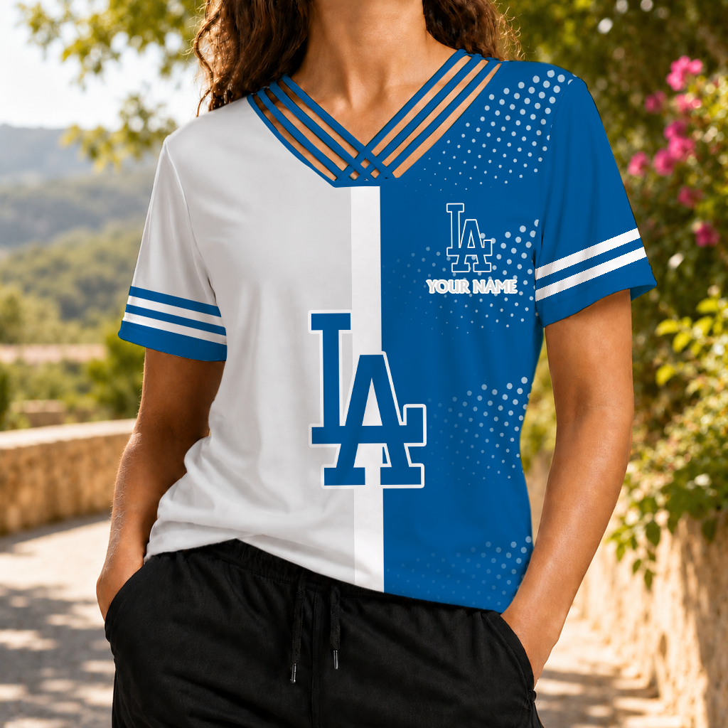LIMITED EDITION - NEW CUSTOMIZED MLB02 LAD LOS ANGELES DODGERS V-NECK SHIRT