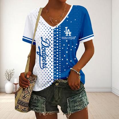 LIMITED EDITION - NEW CUSTOMIZED MLB02 LAD LOS ANGELES DODGERS V-NECK FEMALE SHIRT