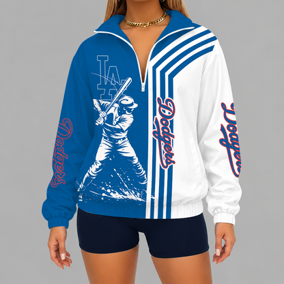 [FLASH SALE] NEW CUSTOMIZED MLB02 LAD LOS ANGELES DODGERS V-NECK ZIPPER SWEATSHIRT JACKET