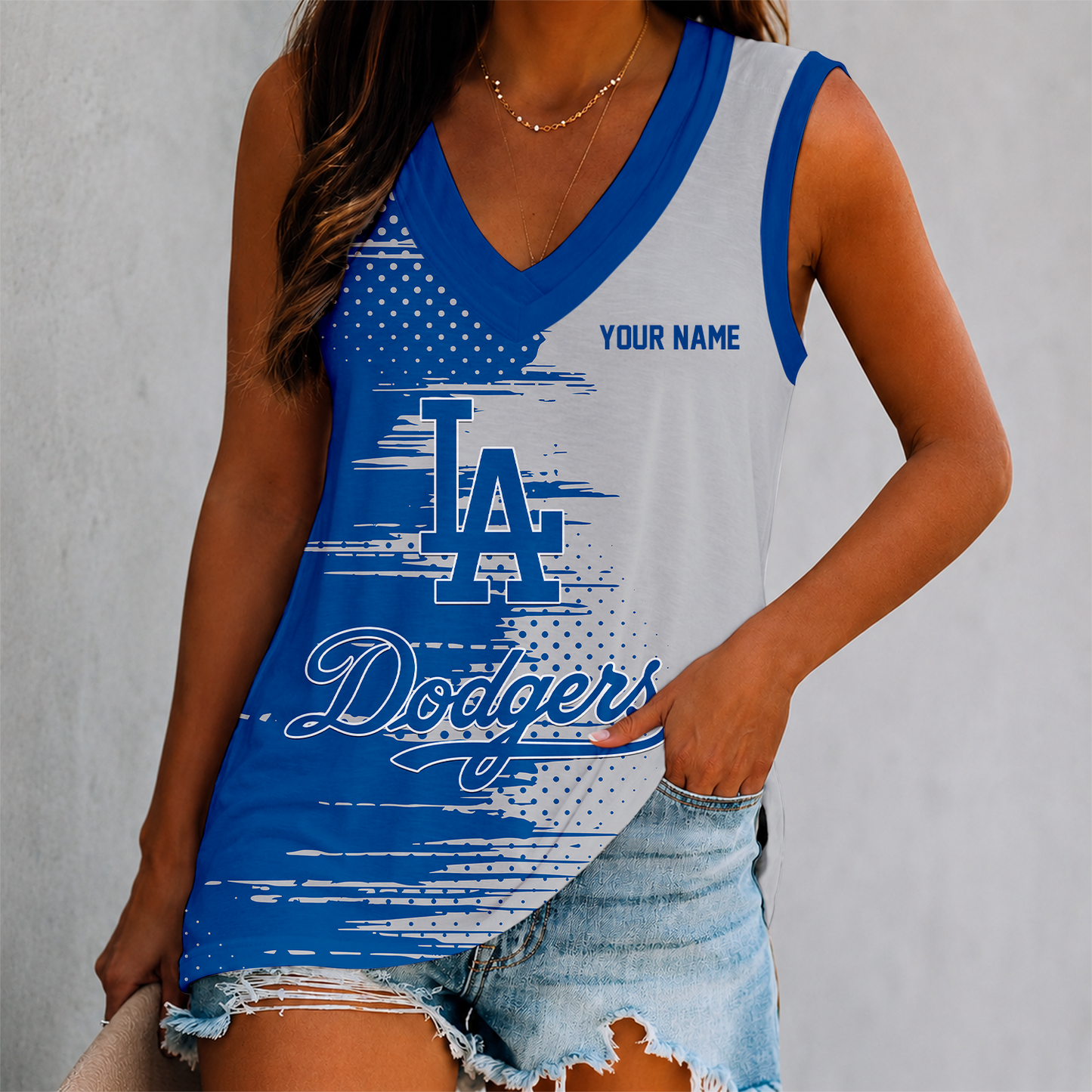 LIMITED EDITION - NEW CUSTOMIZED MLB02 LAD LOS ANGELES DODGERS WOMEN'S V-NECK TANK TOP