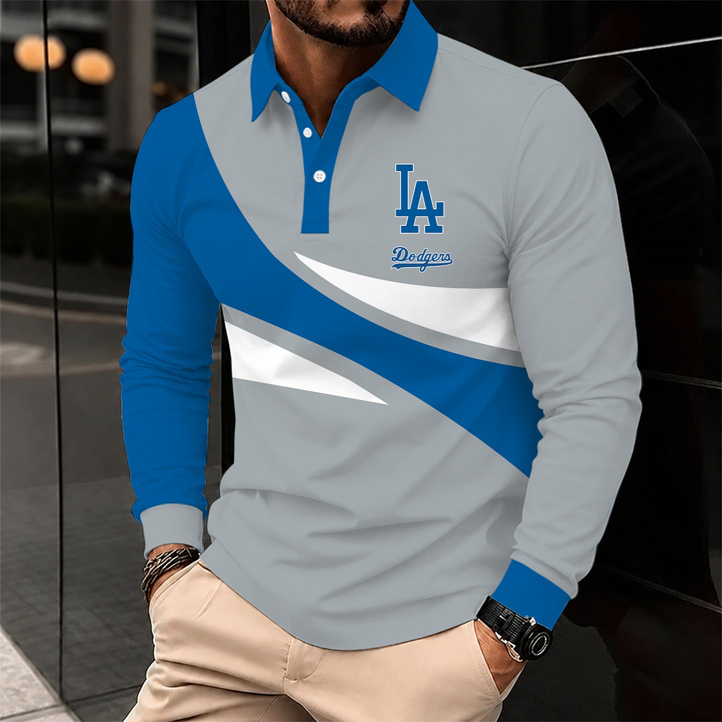 [FLASH SALE] NEW CUSTOMIZED MLB02 LAD LOS ANGELES DODGERS MEN'S LONG SLEEVE POLO
