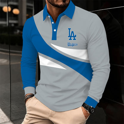 [FLASH SALE] NEW CUSTOMIZED MLB02 LAD LOS ANGELES DODGERS MEN'S LONG SLEEVE POLO
