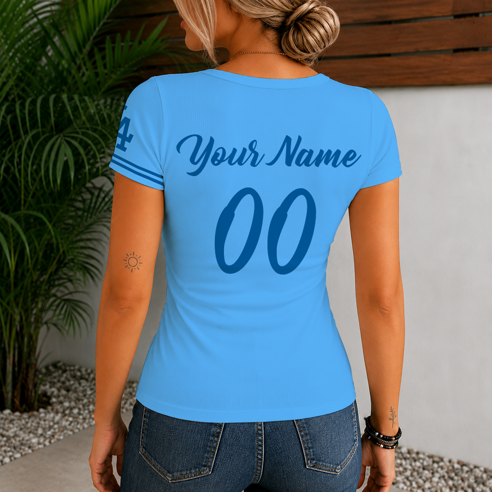 [FLASH SALE] NEW CUSTOMIZED MLB02 LAD LOS ANGELES DODGERS WOMEN'S SHORT SLEEVE HENLEY T-SHIRT