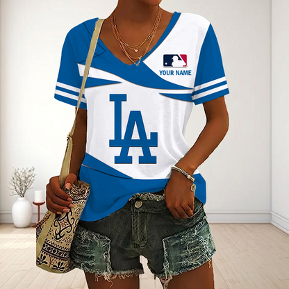 LIMITED EDITION - NEW CUSTOMIZED MLB02 LAD LOS ANGELES DODGERS V-NECK FEMALE SHIRT