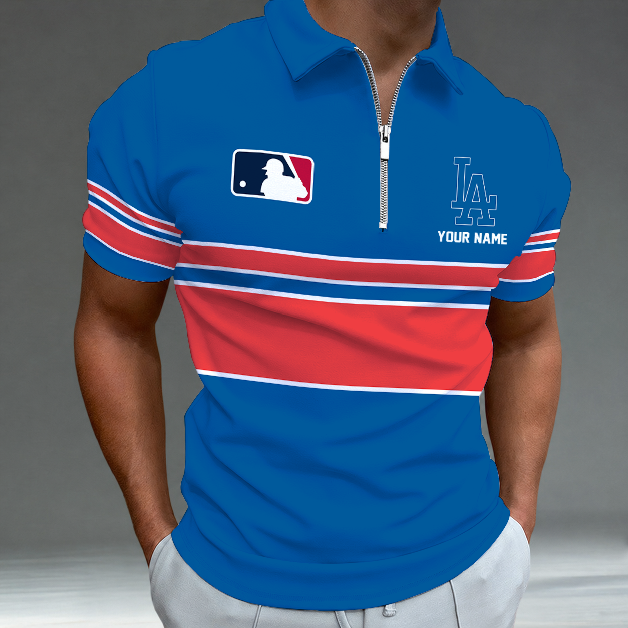[FLASH SALE] NEW CUSTOMIZED MLB02 LAD LOS ANGELES DODGERS ZIP POLO SHIRT