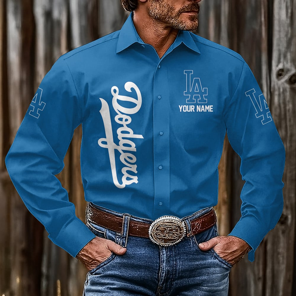 LIMITED EDITION - NEW CUSTOMIZED MLB02 LAD LOS ANGELES DODGERS MEN'S LONG SLEEVE BUTTON-UP SHIRT